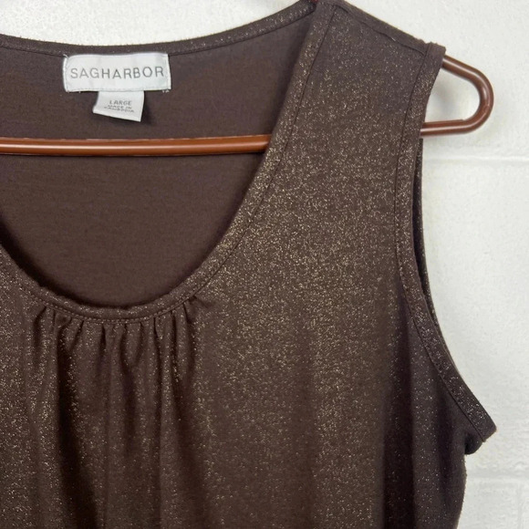 Sag Harbour Beautiful Sleeveless Top, brown with gold specks, Size L - Picture 3 of 5